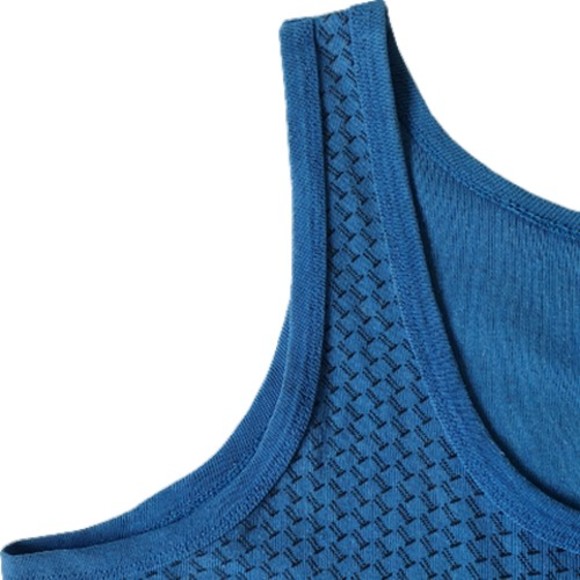 Size 12-14 Stretchy Blue & Black Pattern Vest Top - Picture 4 of 5